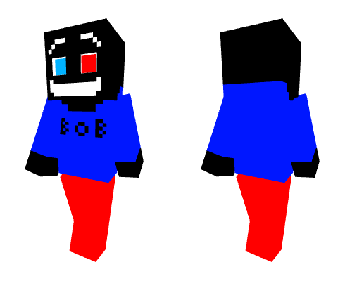 Bob happy with blue and red eyes